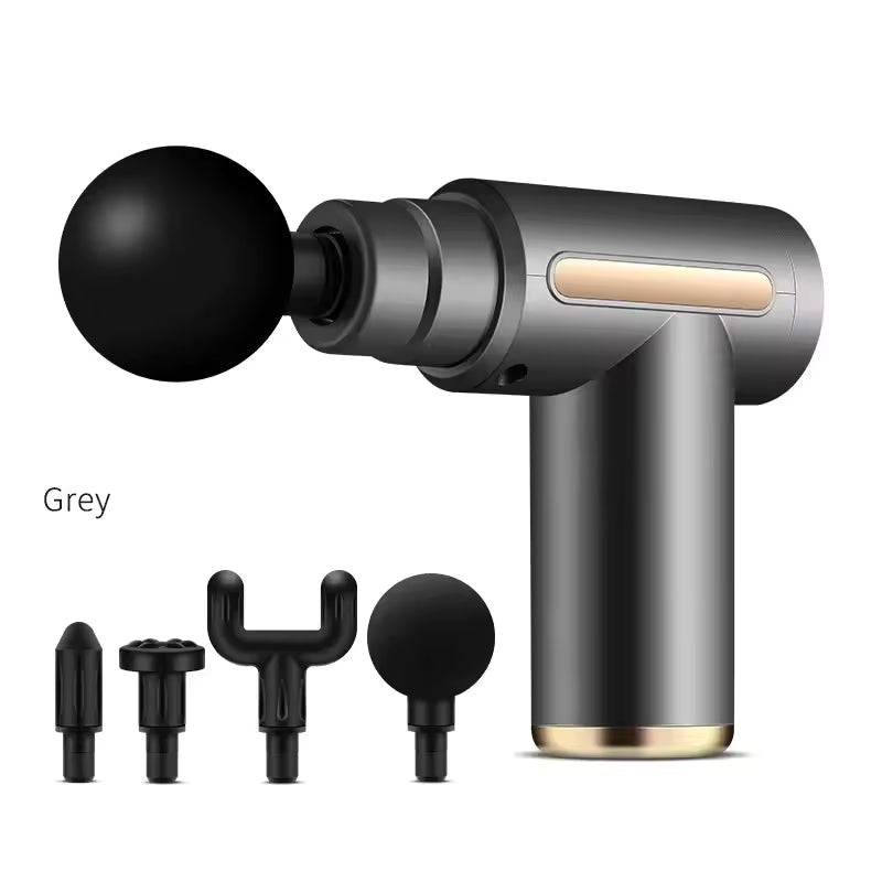 Gray massage gun with attachments
